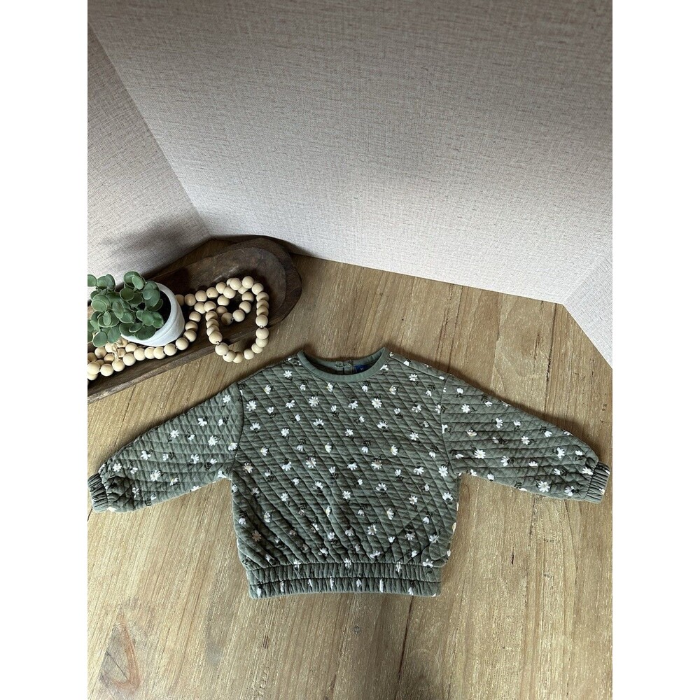 Old Navy Toddler Girls Sage Printed Crewneck Quilted Sweatshirt Size 3T